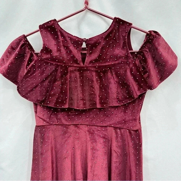 Art Class Girls Velvet Cold Shoulder Dress Medium 7/8 Maroon Party Holiday - Picture 4 of 8